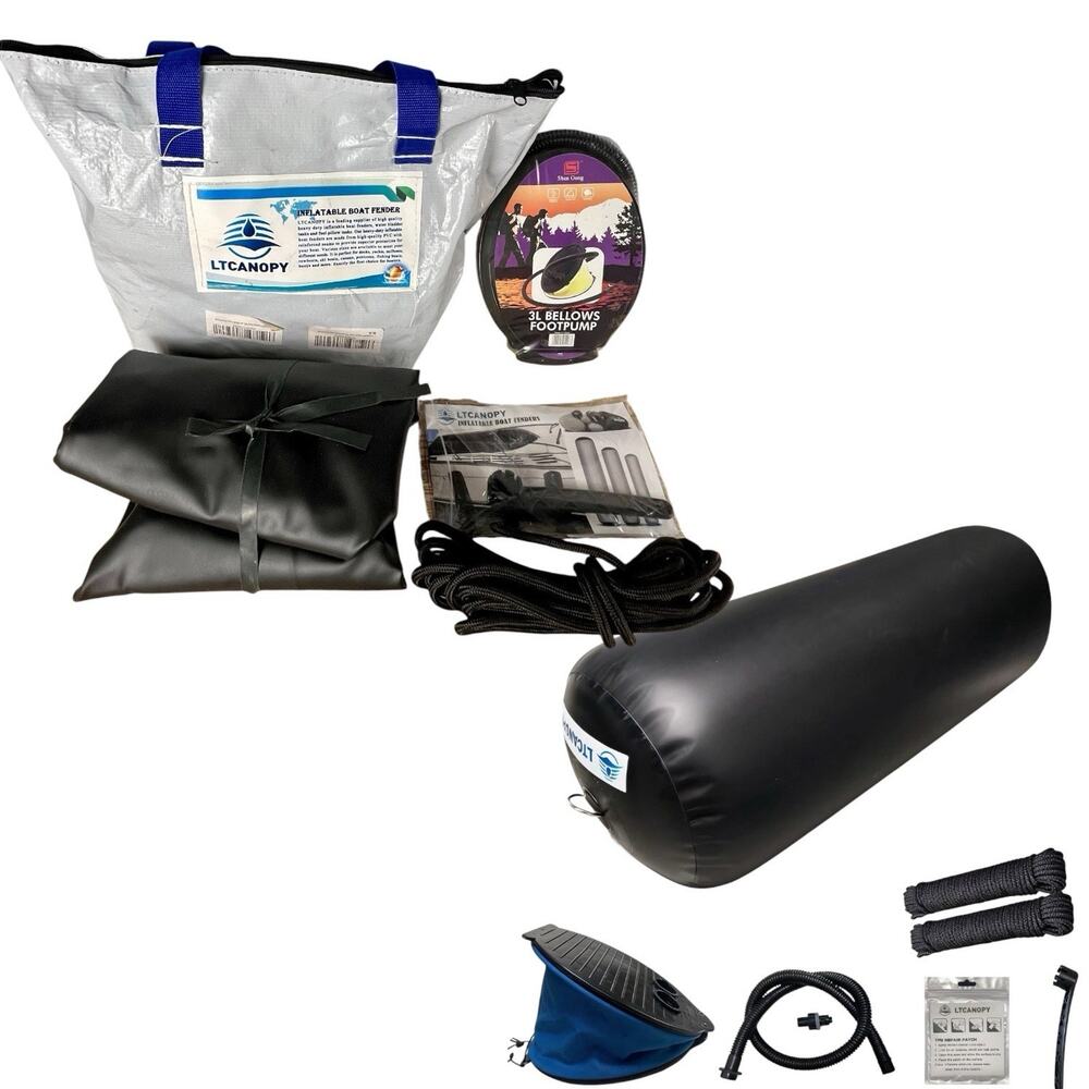 LT Canopy 12 X 30 Inflatable Boat Yacht Fender Kit Heavy Duty Black Bumper Line